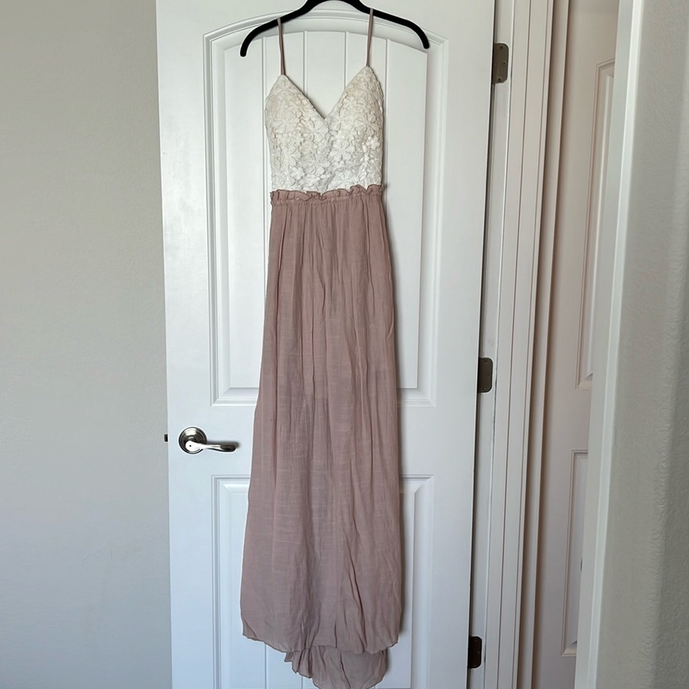 Woman’s backless flowy dress